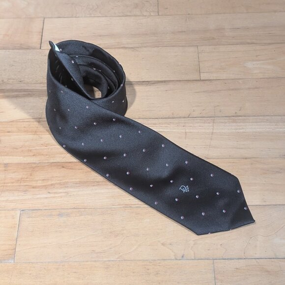 Vintage Dior Silk Tie In Black - Picture 1 of 8